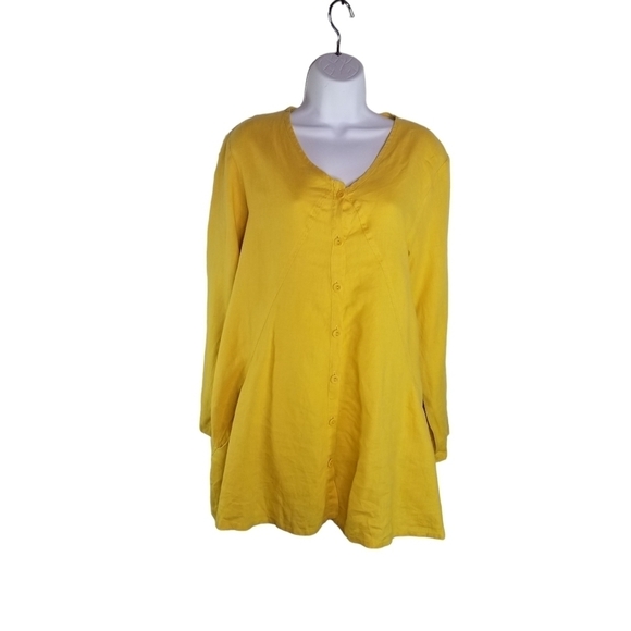 FLAX yellow linen long sleeve oversized lagenlook tunic - Picture 1 of 9